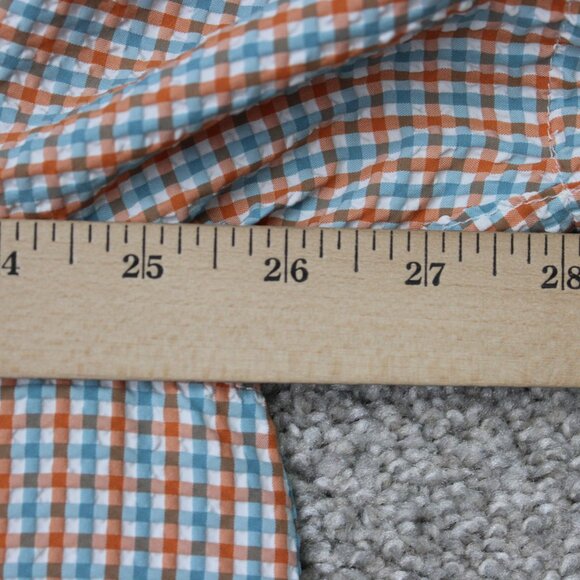 Orvis Seersucker Shirt Mens XL Orange/Blue Active Fit Poly/Nylon S/S Button Down - Picture 12 of 15